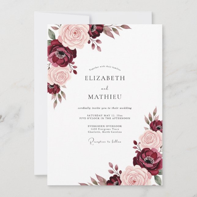 Convite Casamento Burgundy Rose Painterly Romance (Frente)
