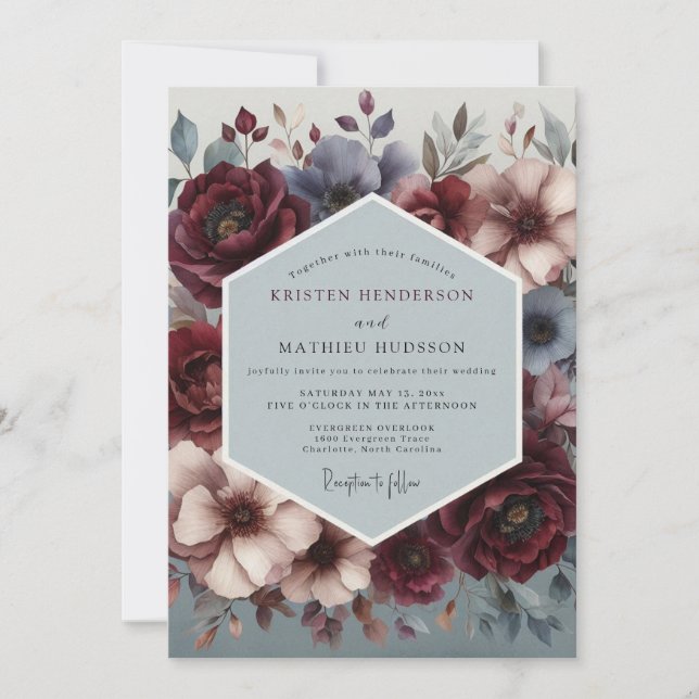 Convite Casamento Burgundy Slate Chiaroscuro (Frente)