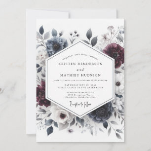 Convite Casamento Burgundy & Slate Ethereal Bloom