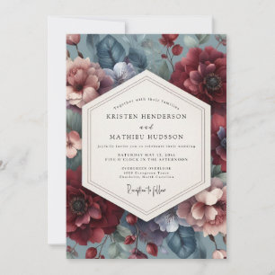 Convite Casamento Burgundy Slate Moody Flora