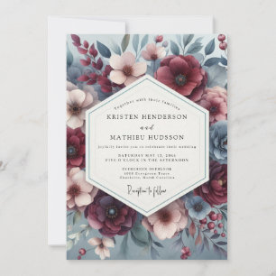 Convite Casamento Burgundy & Slate Poetic Bloom