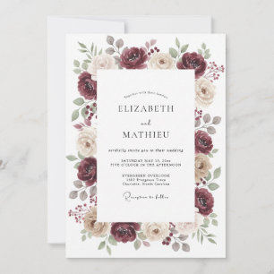 Convite Casamento Burgundy Soberbo de Outono