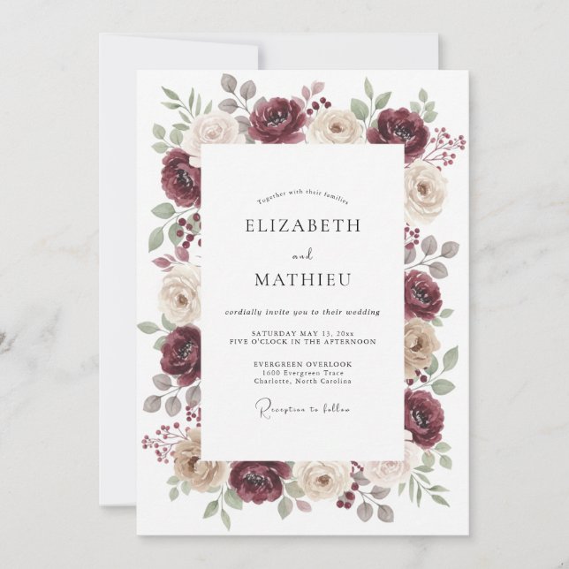 Convite Casamento Burgundy Soberbo de Outono (Frente)