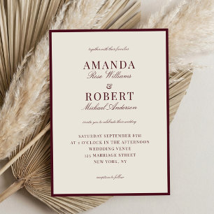Convite Casamento Burgundy Sofisticado com Estilo Old Mone