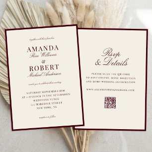 Convite Casamento Burgundy Sofisticado Tudo Em Um