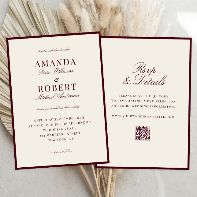 Convite Casamento Burgundy Sofisticado Tudo Em Um (Criador carregado)