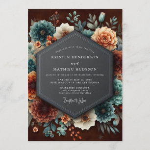 Convite Casamento Burgundy Teal Dutch Bloom