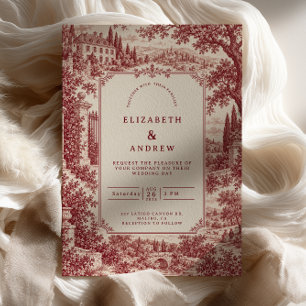 Convite Casamento Burgundy Toile Francês