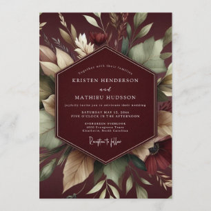 Convite Casamento Burgundy Velvet Flora