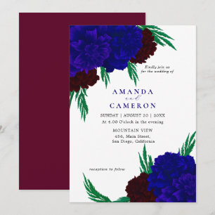Convite Casamento Burgundy Vermelho Azul Marinho "MARIGOLD