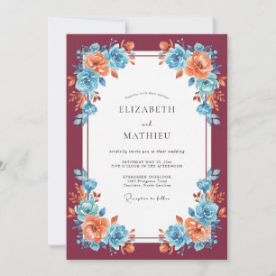 Convite Casamento Burgundy Vibrante de Outono