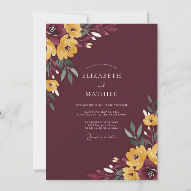 Convite Casamento Burgundy Vivid Harvest (Frente)