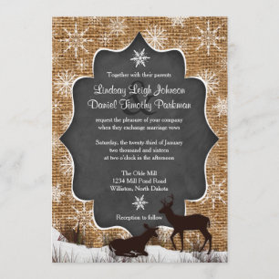Convite Casamento  Burlap  Veado  Flocos de neve  Quadro