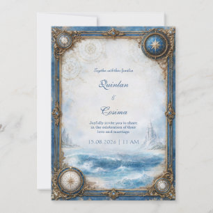 Convite Casamento Bússola Costeira Azul