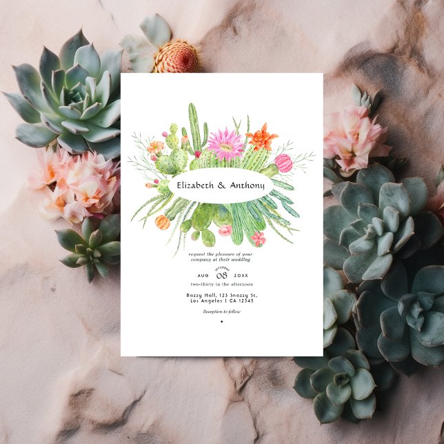 Convite Casamento Cactus Watercolor (Criador carregado)