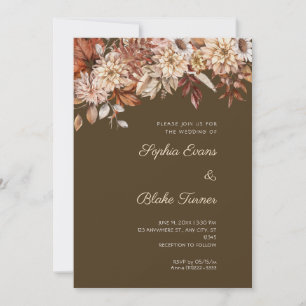 Convite Casamento Café Floral de Inverno Marrom Boho