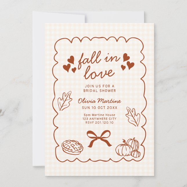 Convite casamento caindo de amores doodle outono (Frente)