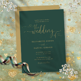 Convite Casamento Caligrafia Corações Dourados Esmeralda M