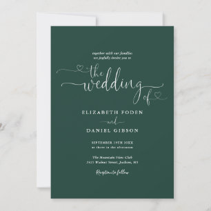 Convite Casamento Caligrafia Corações Elegantes Verde Esme