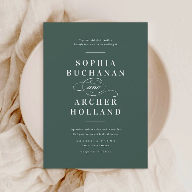 Convite Casamento Caligrafia Elegante Verde Escuro  (Criador carregado)