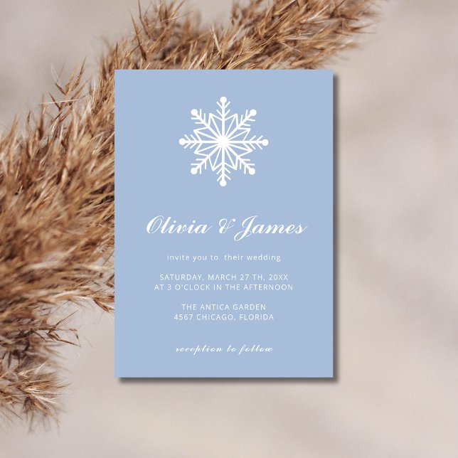 Convite Casamento Caligrafia Floco de Neve Mínimo Azul Emp (Criador carregado)