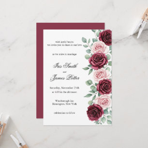 Convite Casamento Caligrafia Floral Vinho Marsala Rústico