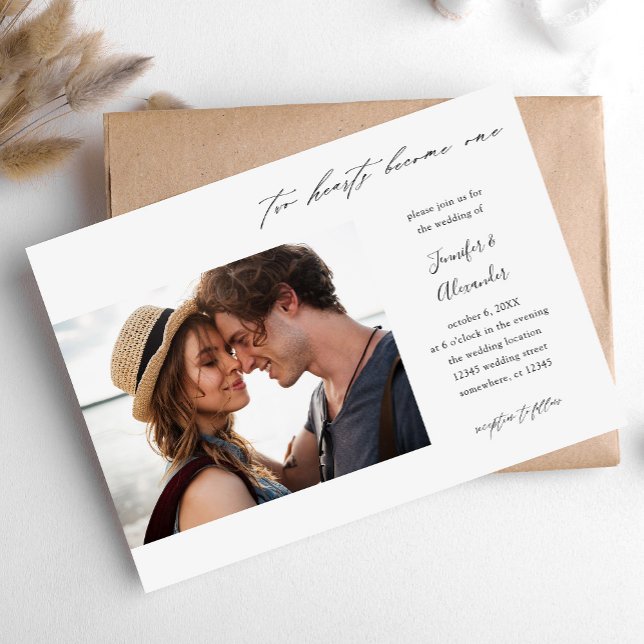 Convite Casamento Caligrafia Foto Dois Corações (Criador carregado)