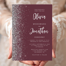 Convite Casamento Caligrafia Glitter Prata Borgonha