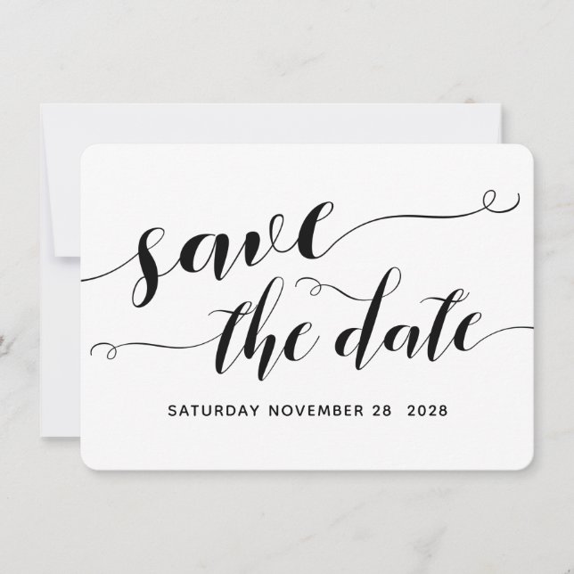 Convite Casamento Caligrafia Preto e Branco Save The Date (Frente)