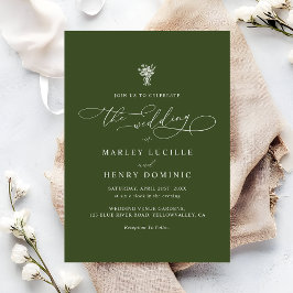 Convite Casamento Caligrafia Script Boho Verde Oliva