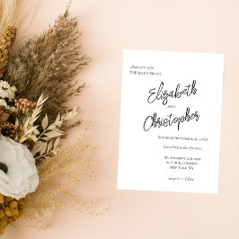 Convite Casamento Caligrafia Script Minimalista Preto Bran