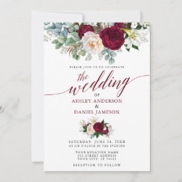 Convite Casamento Calliografia Burgundy Floral Greenery B