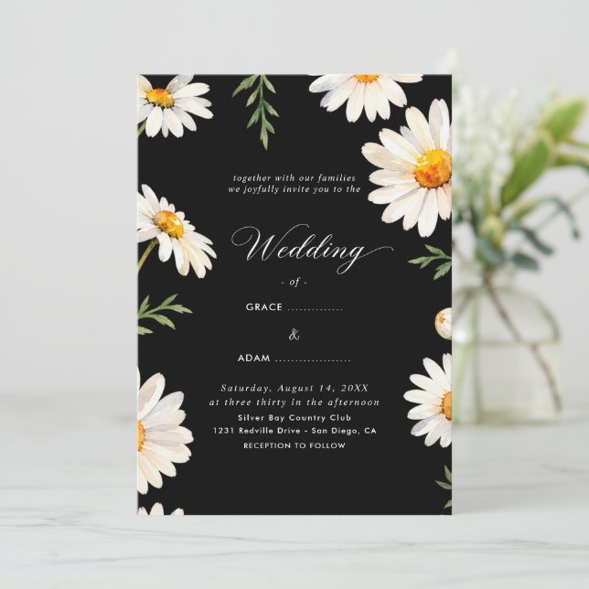 Convite Casamento Camomila Preta (Em pé/Frente)