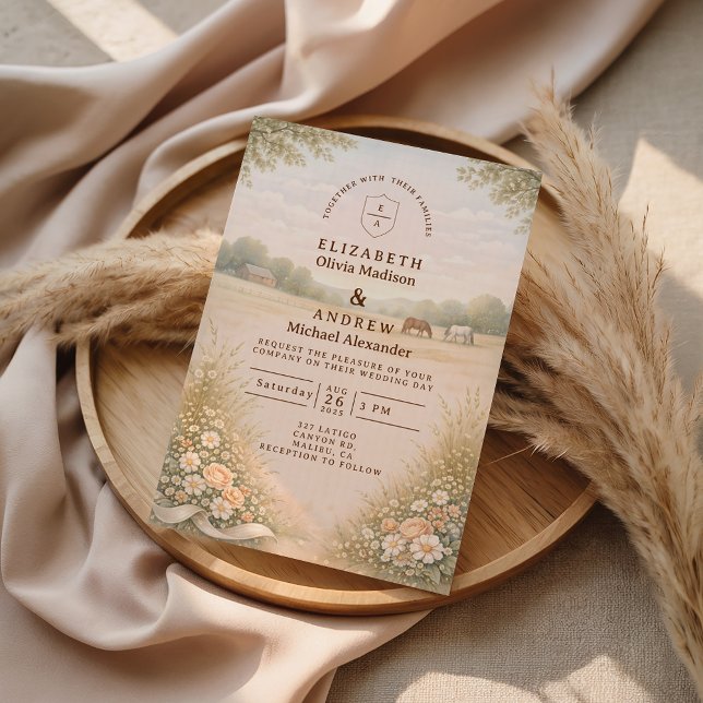 Convite Casamento Campestre com Pastéis Suaves (Criador carregado)