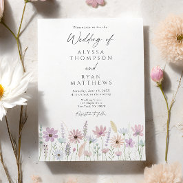 Convite Casamento Campo de Flores Silvestres Pastel Vintag
