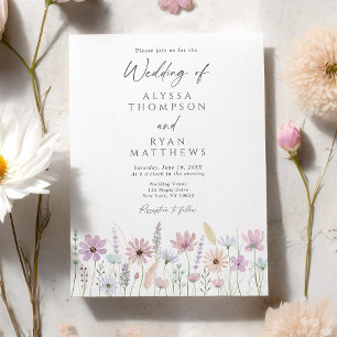 Convite Casamento Campo de Flores Silvestres Pastel Vintag