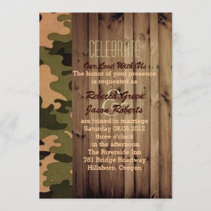Convite casamento camuflado country ocidental madeira de c