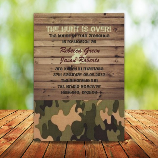 Convite casamento Camuflado no celeiro de madeira rústico  (rustic barn wood western country Camo Wedding Invitation)
