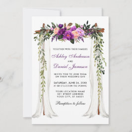 Convite Casamento Cana-d-Água Púrpura Floral