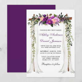 Convite Casamento Cana-d-Água Púrpura Floral