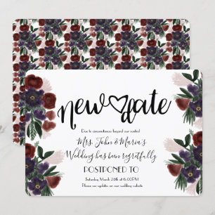 Convite Casamento Cancelamento Nova Data Floral Borgonha