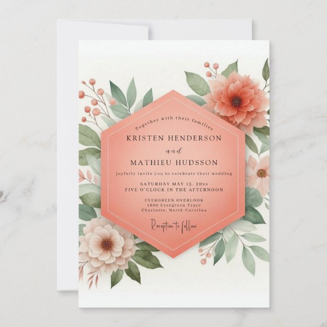 Convite Casamento Capricho Flor Coral (Frente)