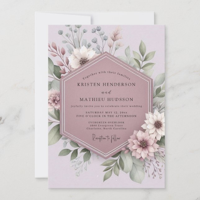 Convite Casamento Capricho Flor de Malva (Frente)