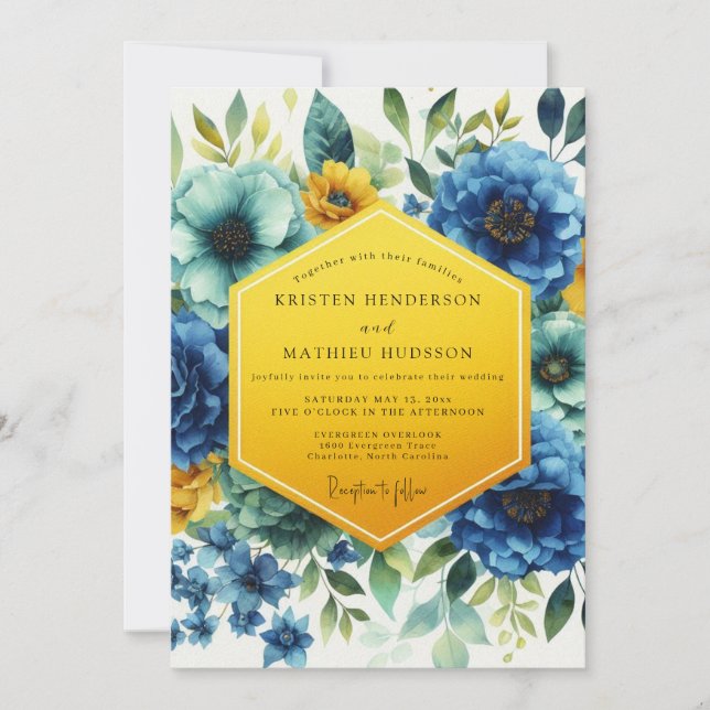 Convite Casamento Capricho Floral Azul (Frente)