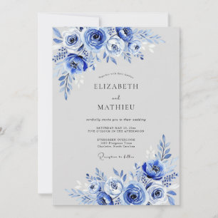 Convite Casamento Capricho Floral Azul Cobalto