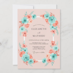 Convite Casamento Capricho Floral Coral Aqua