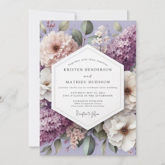 Convite Casamento Capricho Floral Lavanda (Frente)