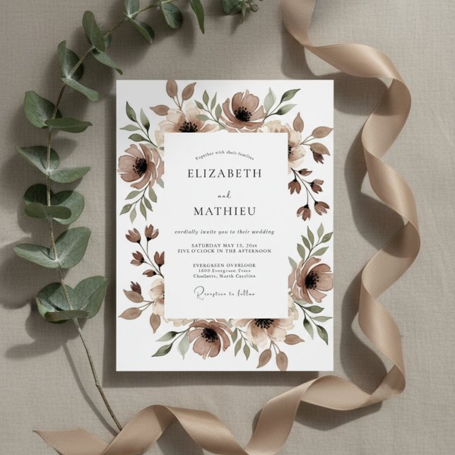 Convite Casamento Capricho Floral Marrom (Criador carregado)