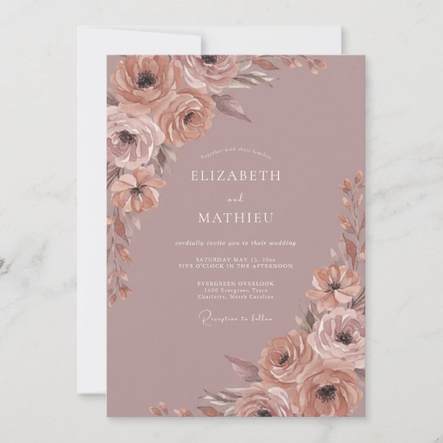 Convite Casamento Capricho Floral Rosa (Frente)