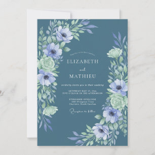 Convite Casamento Caprichoso Anêmona Periwinkle Ardósia